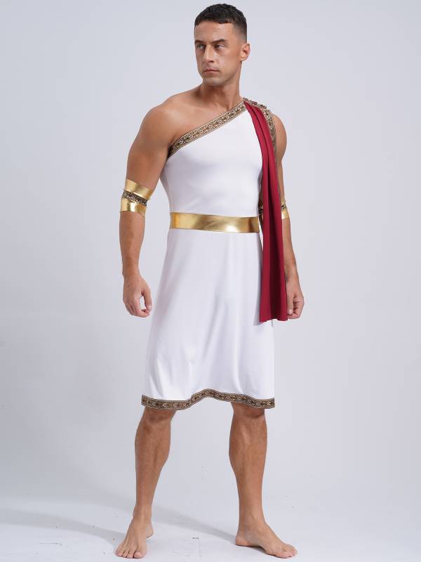 Men One Shoulder Embroidered Sleeveless Greek Toga Robe for Halloween thumb