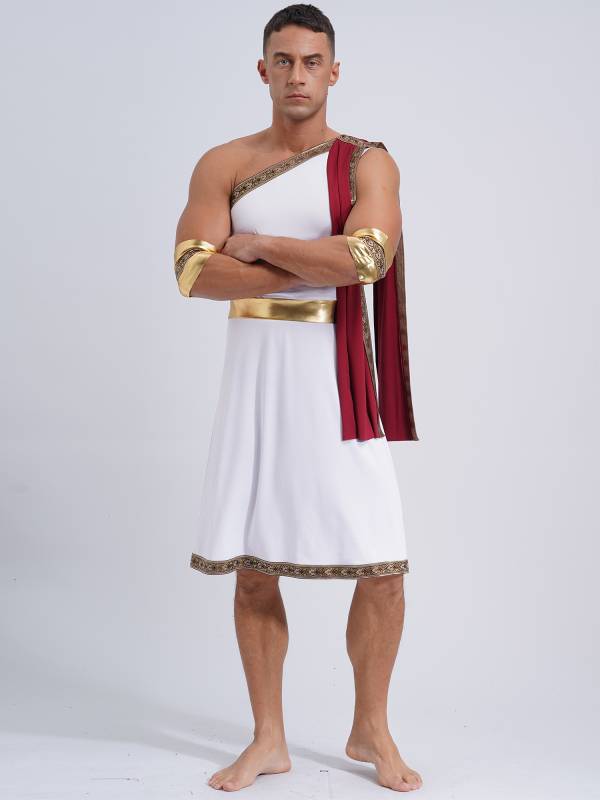 Men One Shoulder Embroidered Sleeveless Greek Toga Robe for Halloween thumb