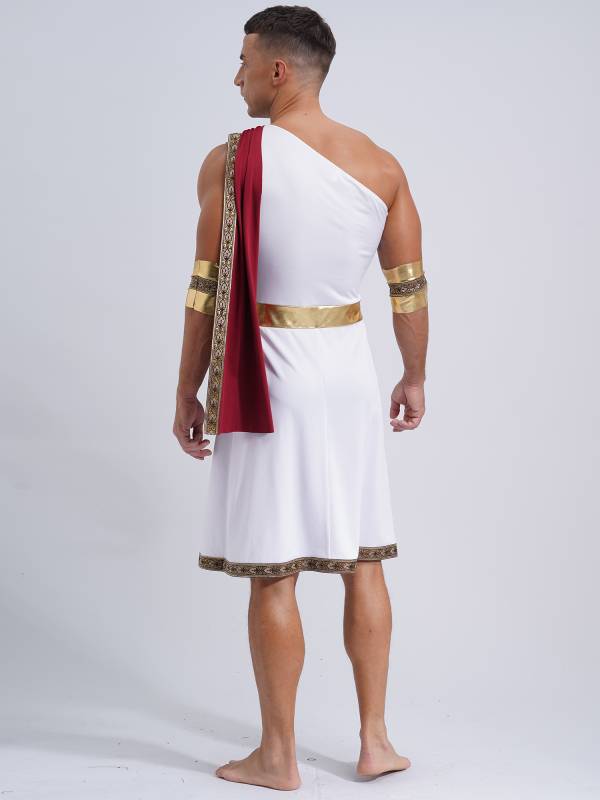 Men One Shoulder Embroidered Sleeveless Greek Toga Robe for Halloween thumb