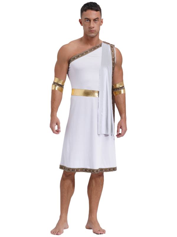 Men One Shoulder Embroidered Sleeveless Greek Toga Robe for Halloween thumb