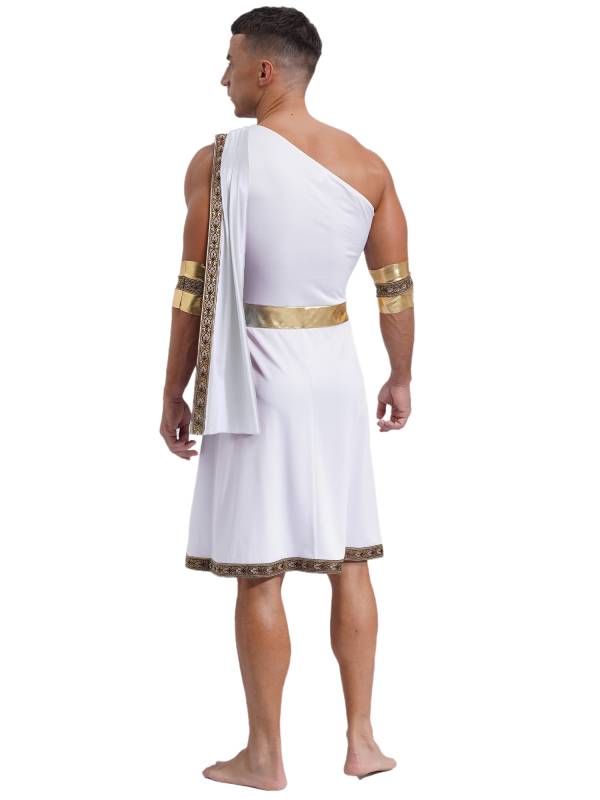 Men One Shoulder Embroidered Sleeveless Greek Toga Robe for Halloween thumb