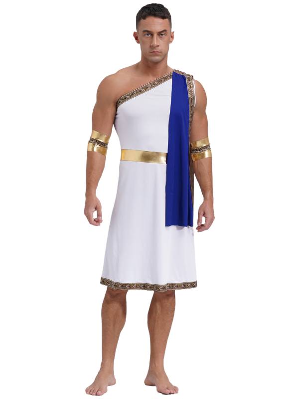 Men One Shoulder Embroidered Sleeveless Greek Toga Robe for Halloween thumb