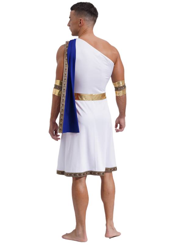 Men One Shoulder Embroidered Sleeveless Greek Toga Robe for Halloween thumb