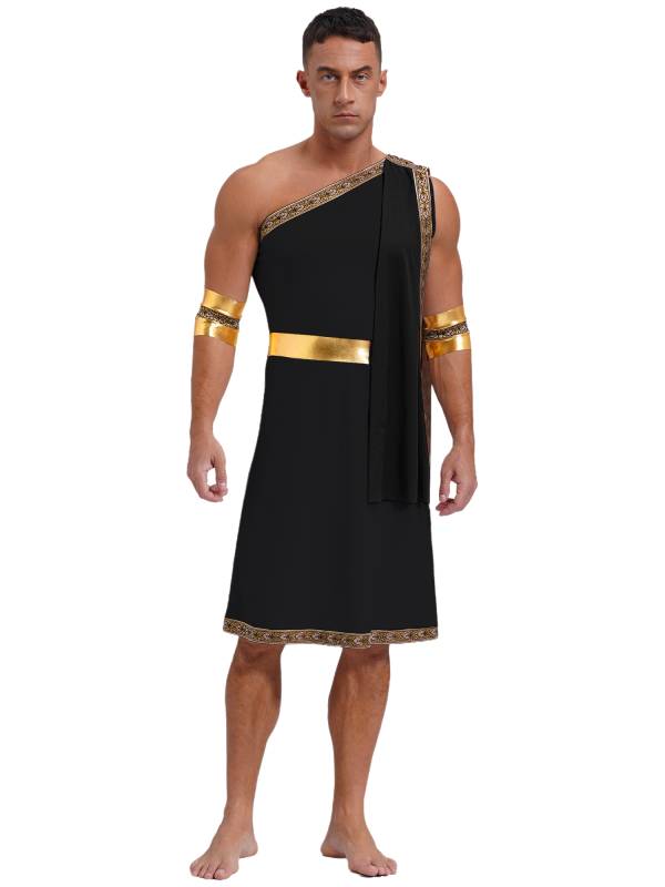 Men One Shoulder Embroidered Sleeveless Greek Toga Robe for Halloween thumb