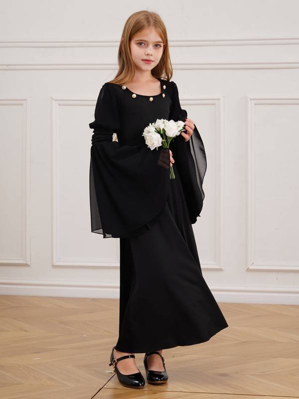 Kids Girls Renaissance Medieval Costume Long Sleeve Bell Sleeves Princess Dress thumb