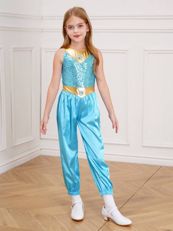 Girls Arabian Princess Costume One-piece Sleeveless Sequins Jumpsuit thumb