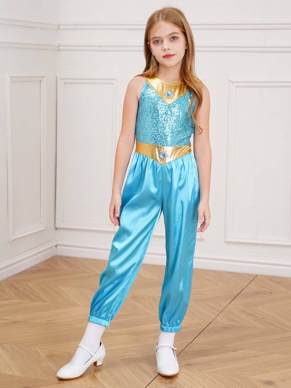 Girls Arabian Princess Costume One-piece Sleeveless Sequins Jumpsuit thumb