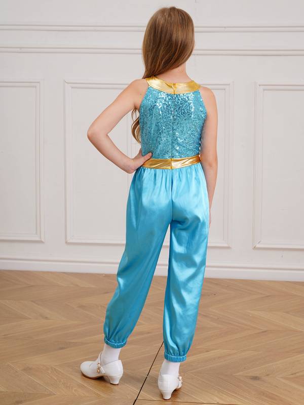 Girls Arabian Princess Costume One-piece Sleeveless Sequins Jumpsuit thumb