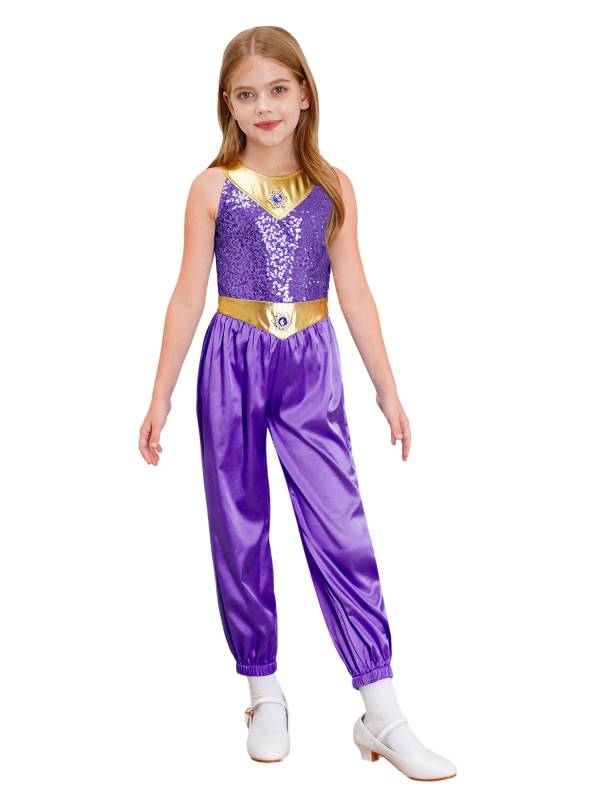 Girls Arabian Princess Costume One-piece Sleeveless Sequins Jumpsuit thumb