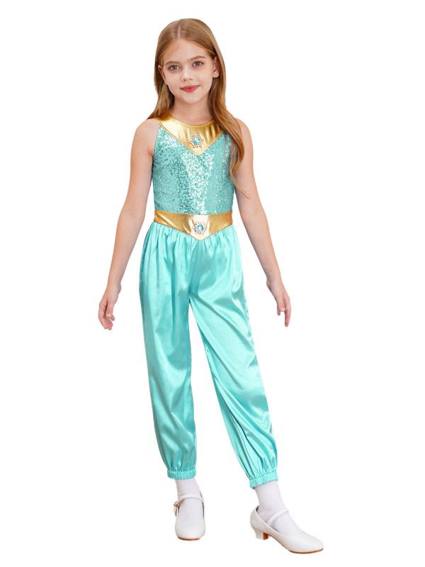 Girls Arabian Princess Costume One-piece Sleeveless Sequins Jumpsuit thumb