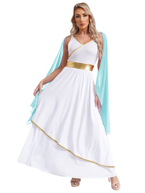 Women V Neck Sleeveless Toga Greek Goddess Costume Maxi Dress thumb