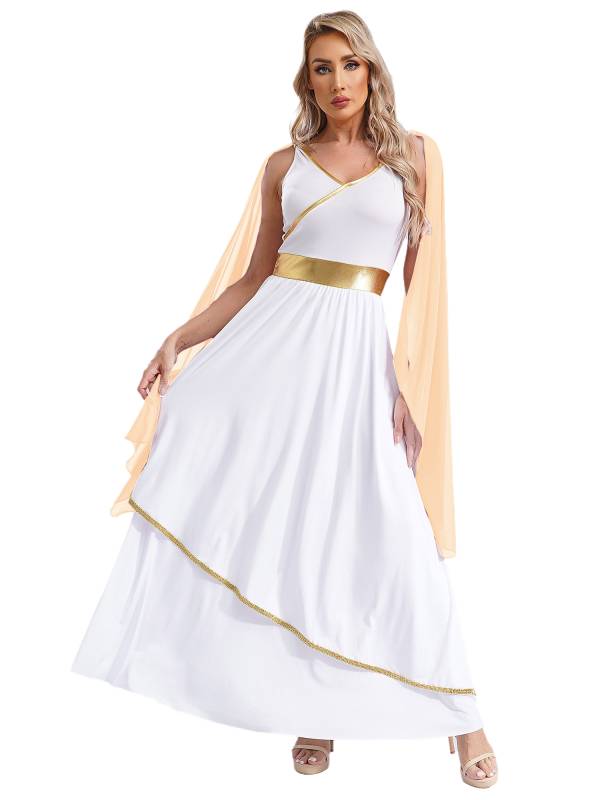 Women V Neck Sleeveless Toga Greek Goddess Costume Maxi Dress thumb