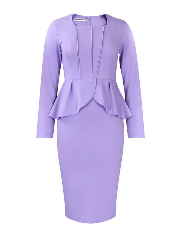 Women Square Neck Long Sleeve Ruffled Office Party Dress thumb