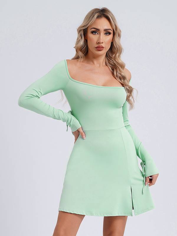 Women Bodycon Mini Dress Long Sleeve Side Slit Cocktail Dress thumb