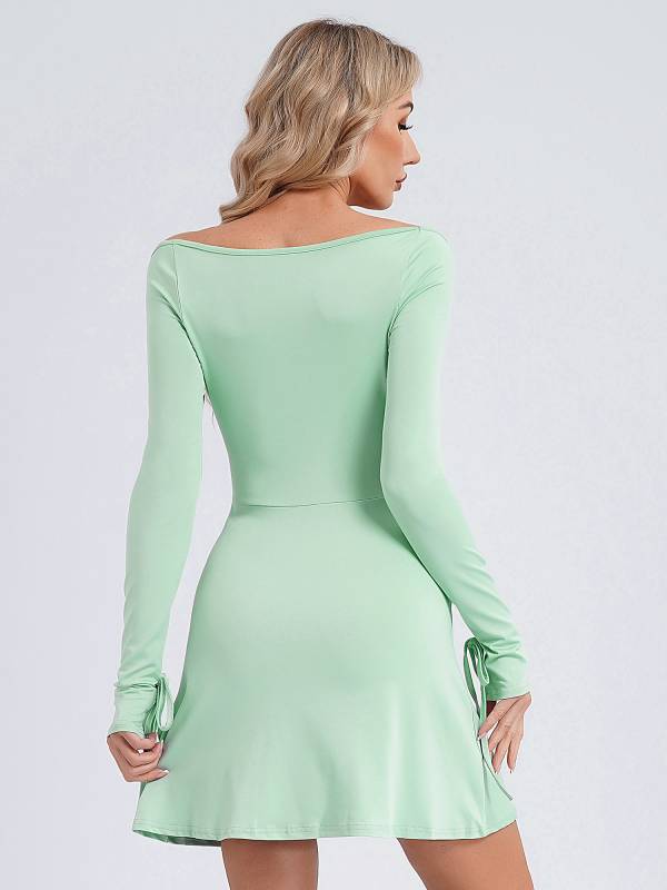 Women Bodycon Mini Dress Long Sleeve Side Slit Cocktail Dress thumb