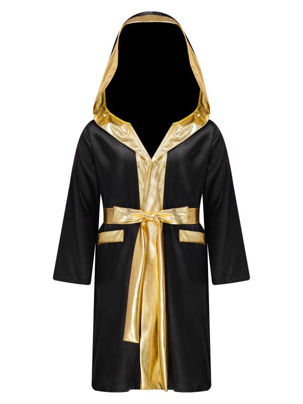 Kids Boys Long Sleeve Satin Hooded Cloak with Belt Boxing Robe  thumb