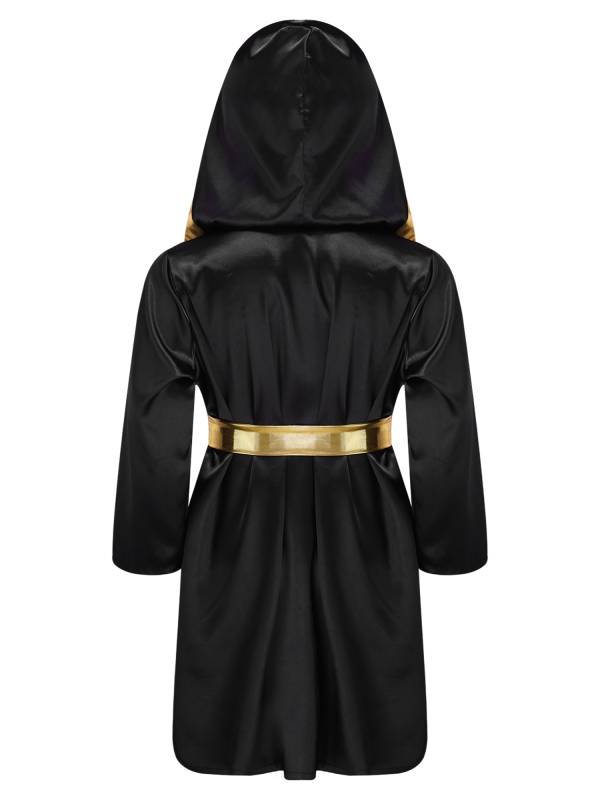 Kids Boys Long Sleeve Satin Hooded Cloak with Belt Boxing Robe  thumb