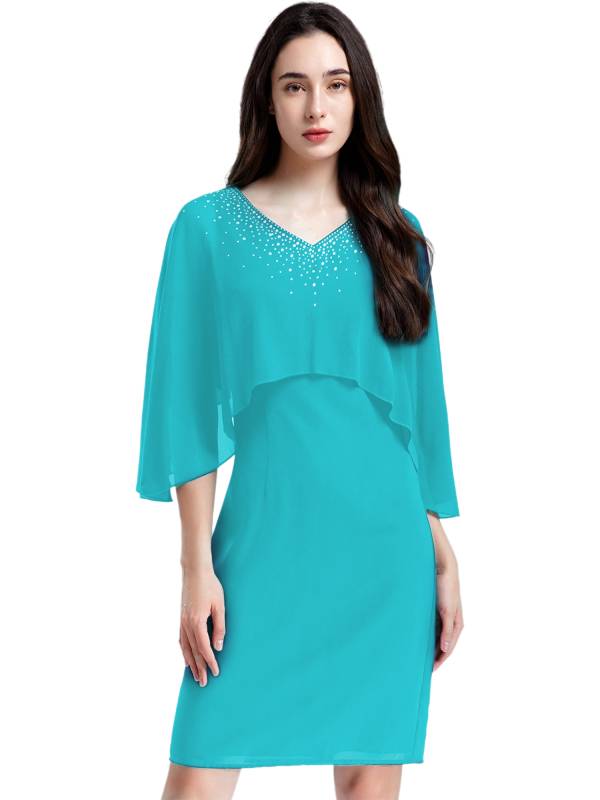 Women Rhinestones Party Dress V Neck Pencil Chiffon Dress for Evening thumb