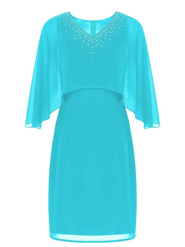 Women Rhinestones Party Dress V Neck Pencil Chiffon Dress for Evening thumb