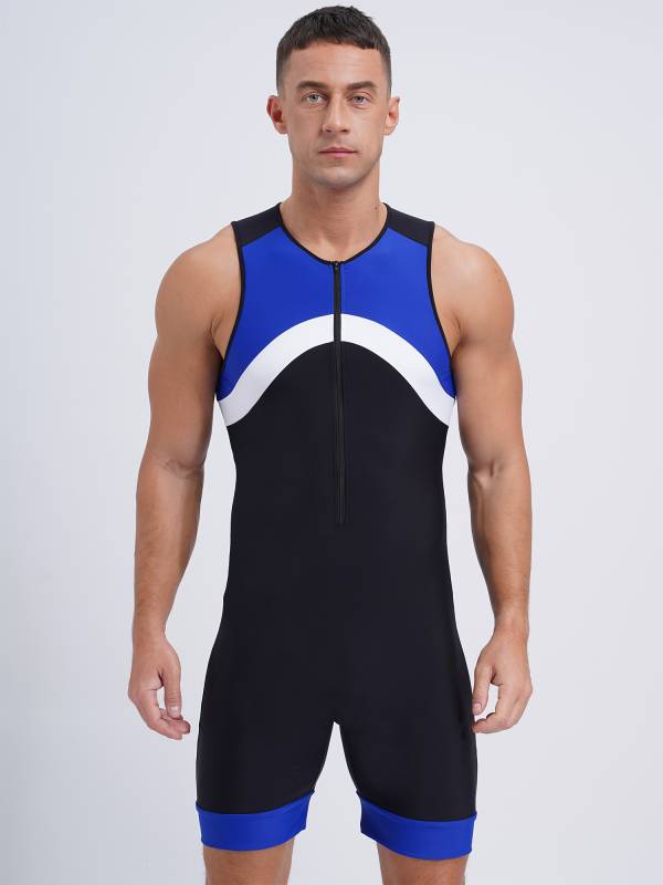 Men Sleeveless Colorblock Zipper Slim Fit Jumpsuit for Cycling thumb