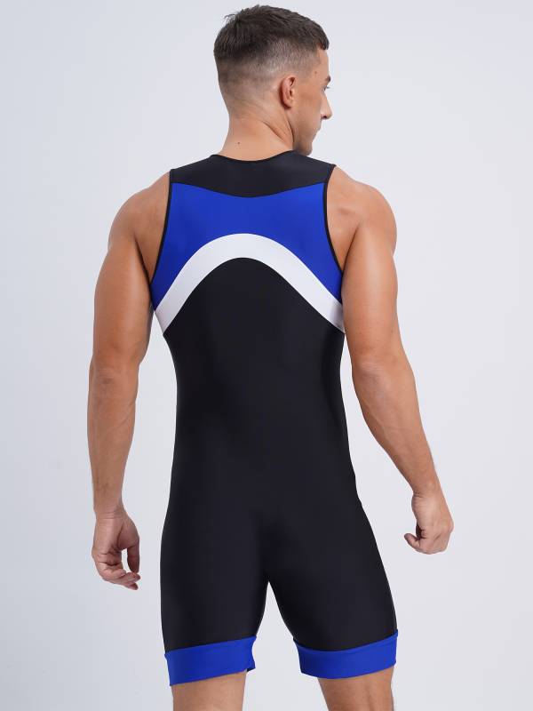 Men Sleeveless Colorblock Zipper Slim Fit Jumpsuit for Cycling thumb