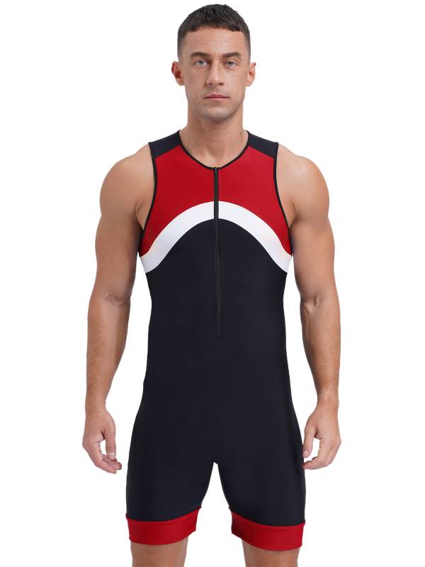 Men Sleeveless Colorblock Zipper Slim Fit Jumpsuit for Cycling thumb