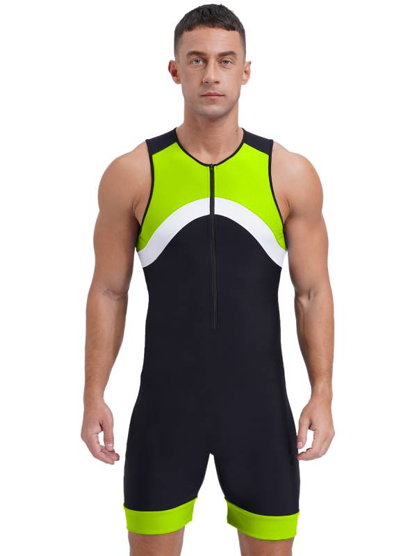 Men Sleeveless Colorblock Zipper Slim Fit Jumpsuit for Cycling thumb