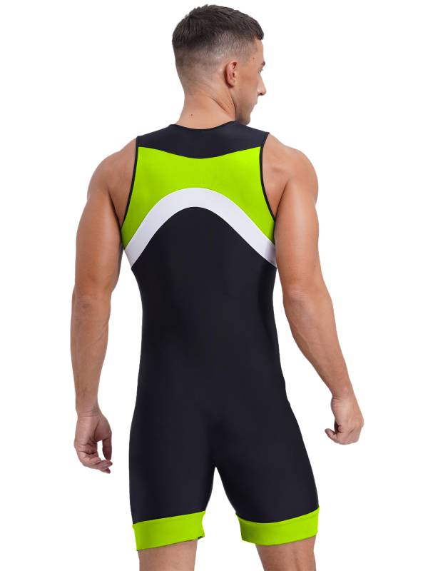 Men Sleeveless Colorblock Zipper Slim Fit Jumpsuit for Cycling thumb