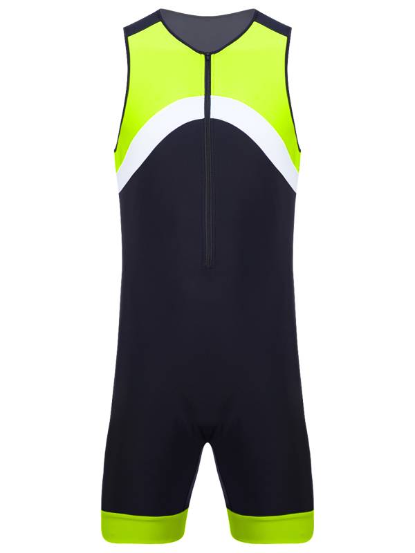 Men Sleeveless Colorblock Zipper Slim Fit Jumpsuit for Cycling thumb