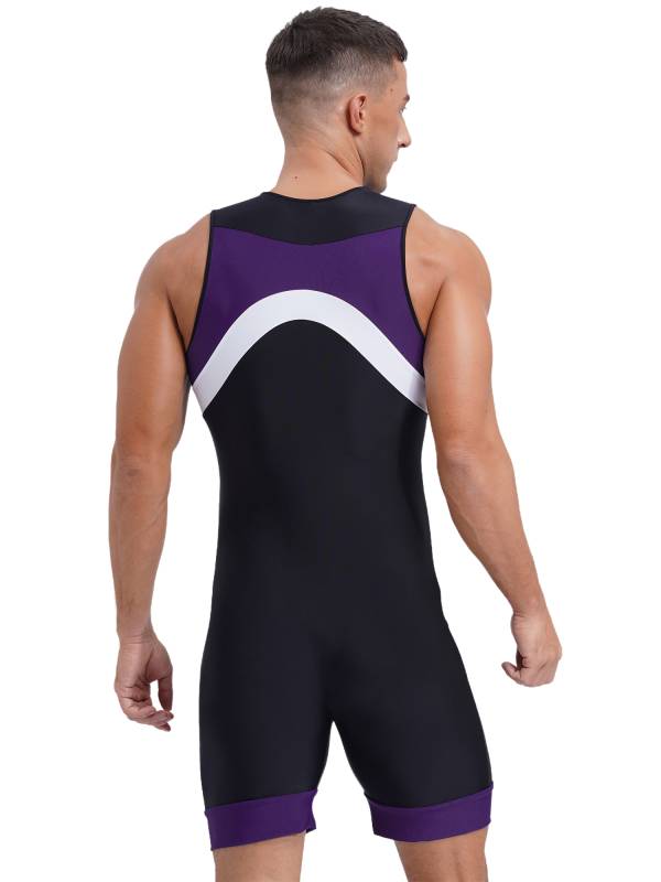 Men Sleeveless Colorblock Zipper Slim Fit Jumpsuit for Cycling thumb