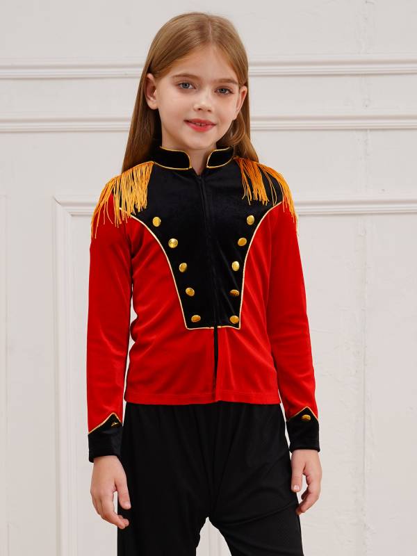 Kids Halloween Circus Ringmaster Costume Long Sleeve Tassel Velvet Jacket thumb