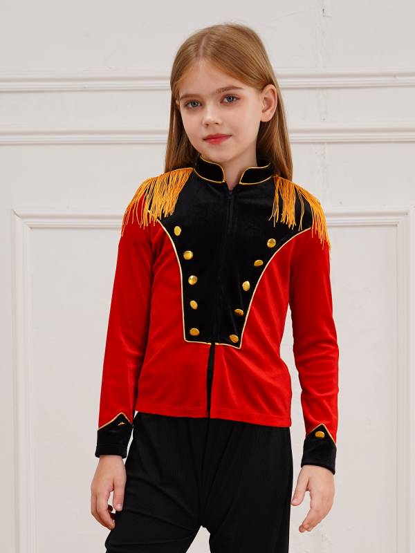 Kids Halloween Circus Ringmaster Costume Long Sleeve Tassel Velvet Jacket thumb