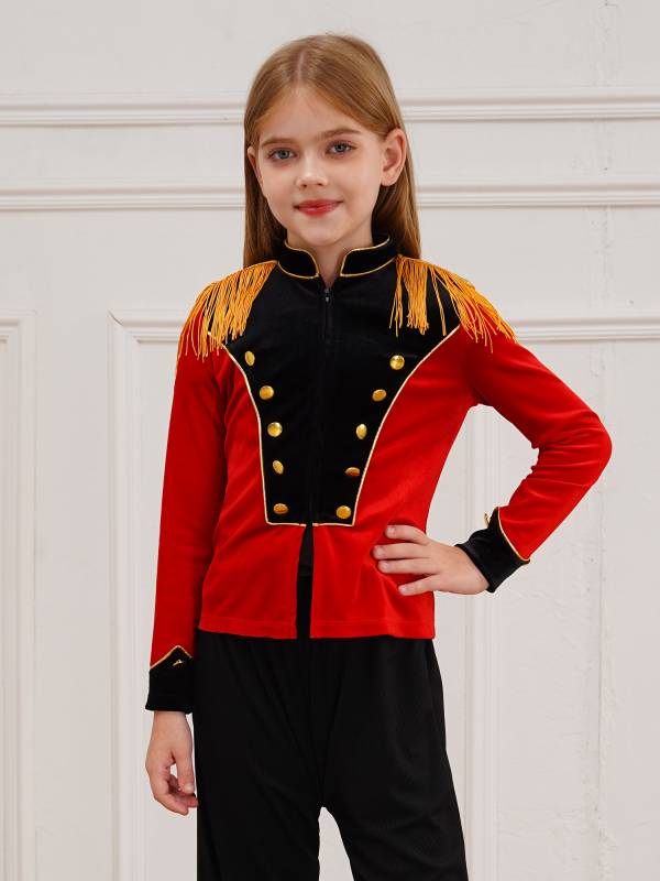 Kids Halloween Circus Ringmaster Costume Long Sleeve Tassel Velvet Jacket thumb