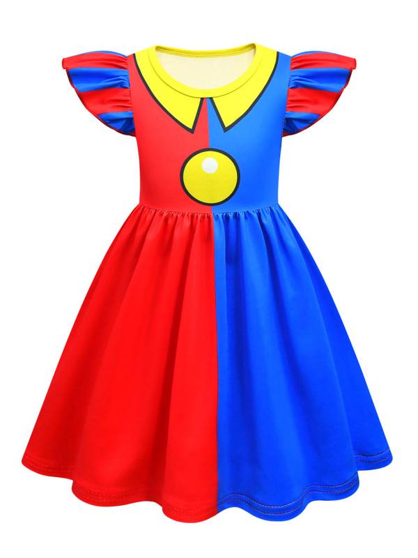 Kids Girls Halloween Cartoon Character Circus Costume Colorblock Dress thumb