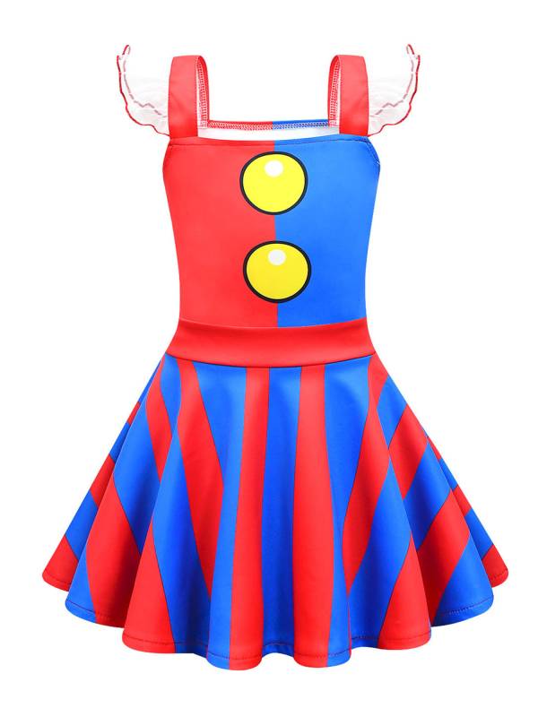 Kids Girls Halloween Cartoon Character Circus Costume Colorblock Dress thumb