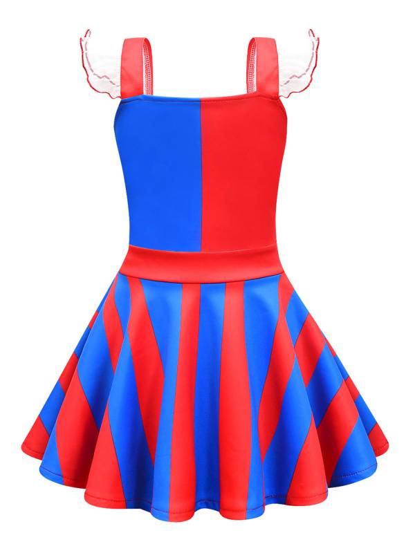 Kids Girls Halloween Cartoon Character Circus Costume Colorblock Dress thumb