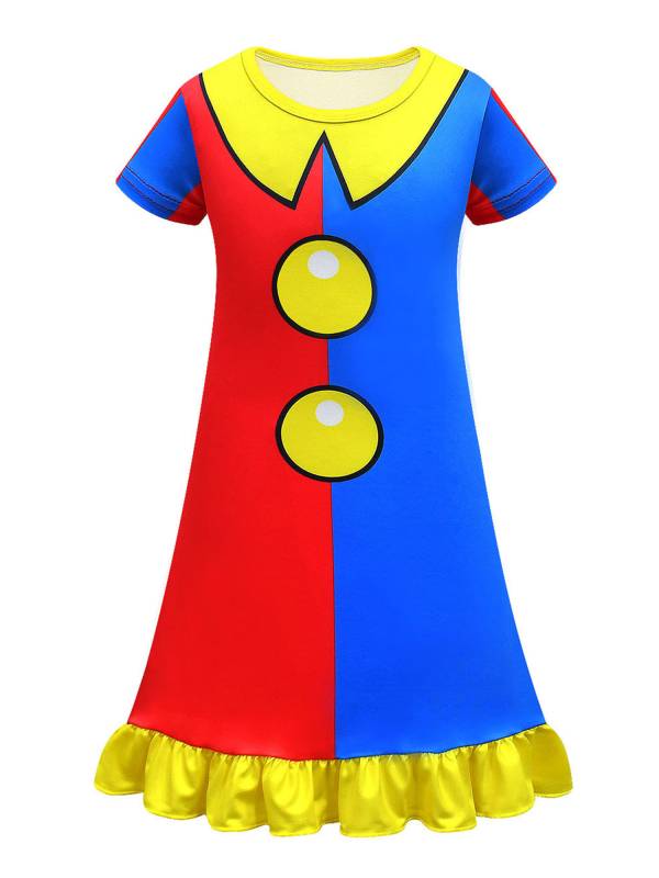 Kids Girls Halloween Cartoon Character Circus Costume Colorblock Dress thumb