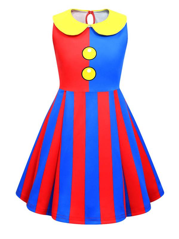 Kids Girls Halloween Cartoon Character Circus Costume Colorblock Dress thumb