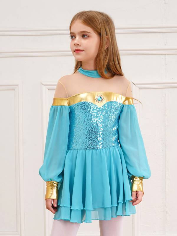 Girls Lantern Sleeve Sequins Tulle Dress Arabian Princess Costume thumb