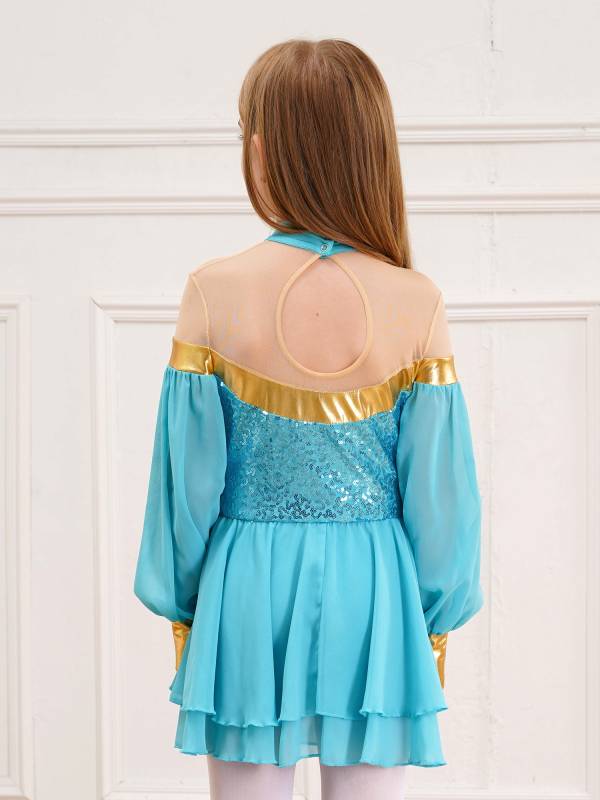 Girls Lantern Sleeve Sequins Tulle Dress Arabian Princess Costume thumb