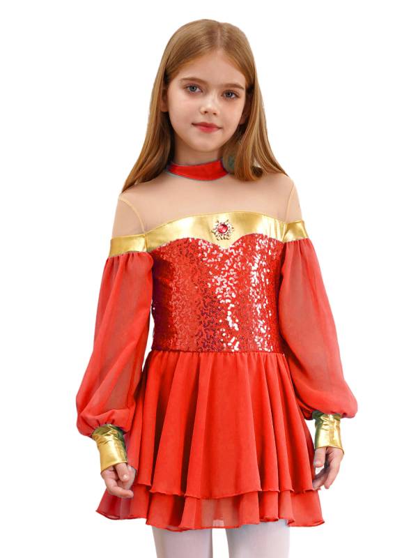 Girls Lantern Sleeve Sequins Tulle Dress Arabian Princess Costume thumb