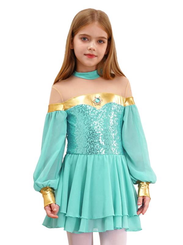 Girls Lantern Sleeve Sequins Tulle Dress Arabian Princess Costume thumb