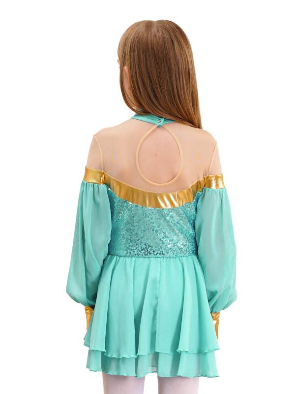 Girls Lantern Sleeve Sequins Tulle Dress Arabian Princess Costume thumb