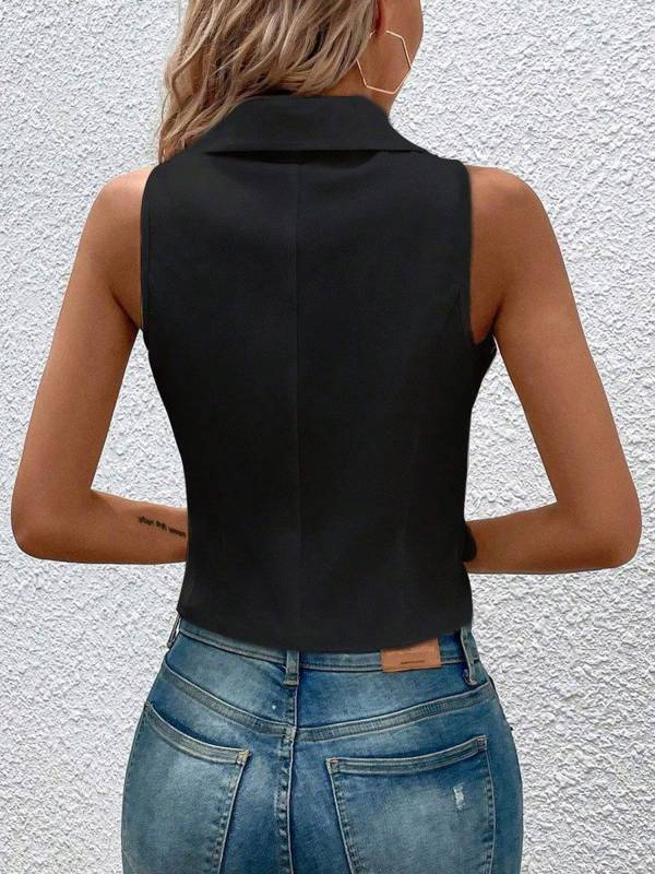 Women Sleeveless Solid Color Lapel Slim Fit Vest thumb