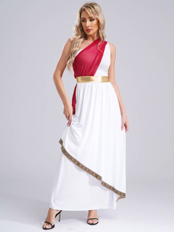 Women One Shoulder Chiffon Overlay Toga Greek Goddess Costume Dress thumb