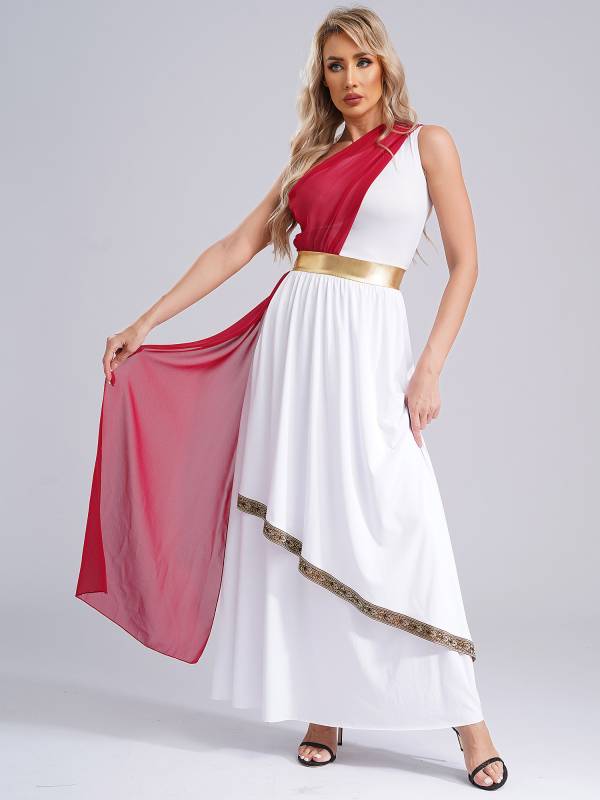 Women One Shoulder Chiffon Overlay Toga Greek Goddess Costume Dress thumb