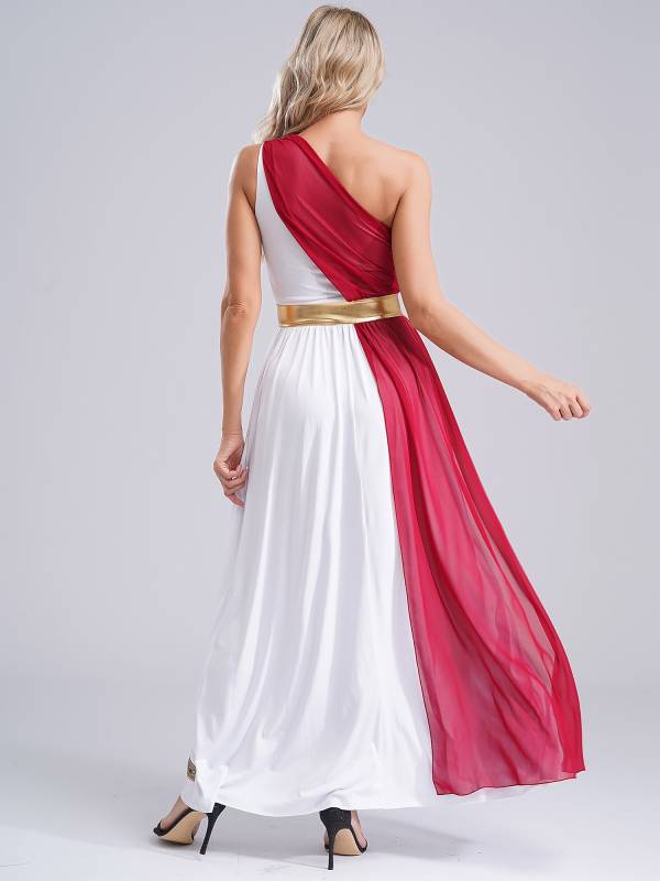 Women One Shoulder Chiffon Overlay Toga Greek Goddess Costume Dress thumb