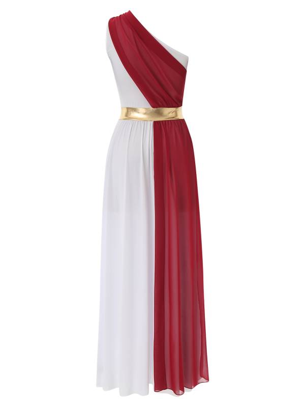 Women One Shoulder Chiffon Overlay Toga Greek Goddess Costume Dress thumb