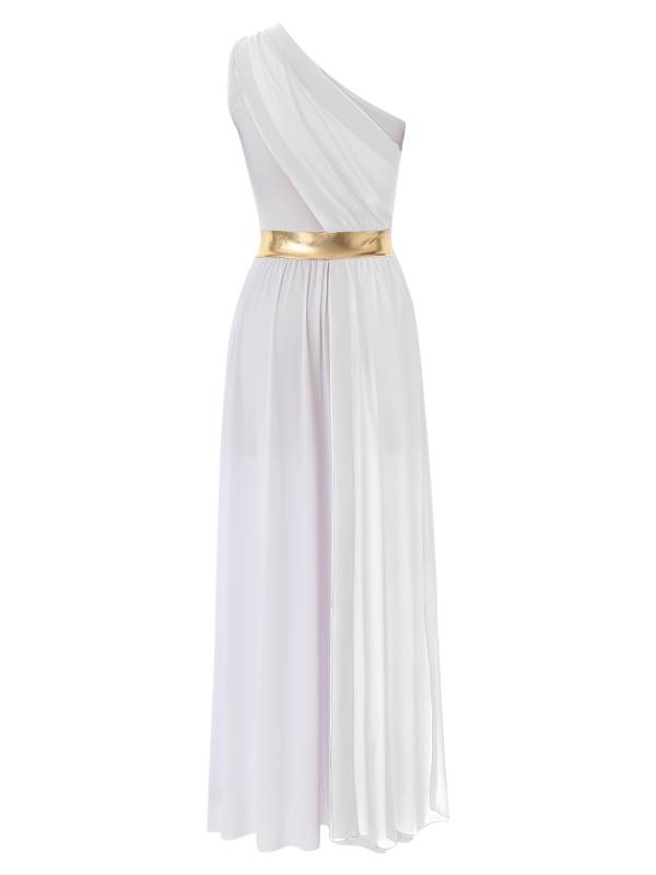 Women One Shoulder Chiffon Overlay Toga Greek Goddess Costume Dress thumb