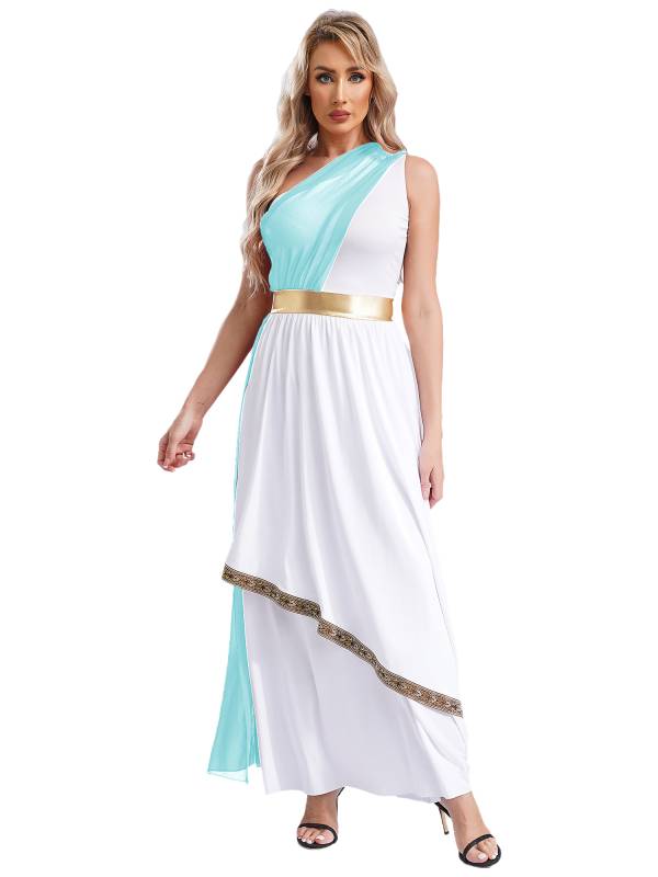 Women One Shoulder Chiffon Overlay Toga Greek Goddess Costume Dress thumb